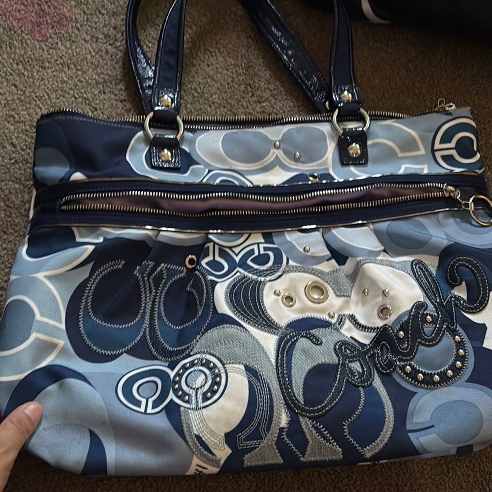Coach Blue and Gray Tote with Artistic Design